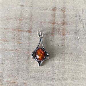 Native Sterling Silver Necklace with Amber Stone